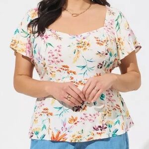 Torrid Floral Peplum Challis Sweetheart Flutter Sleeve Top